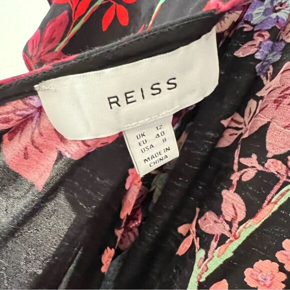 REISS Womens Leni Dark Floral Romantic Flutter Sleeve Midi Dress Black Size 8 - Picture 4 of 6